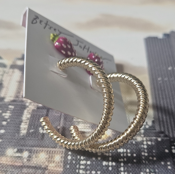 Betsey Johnson Pink Strawberry Earrings and Gold Bracelet Set - Picture 6 of 9